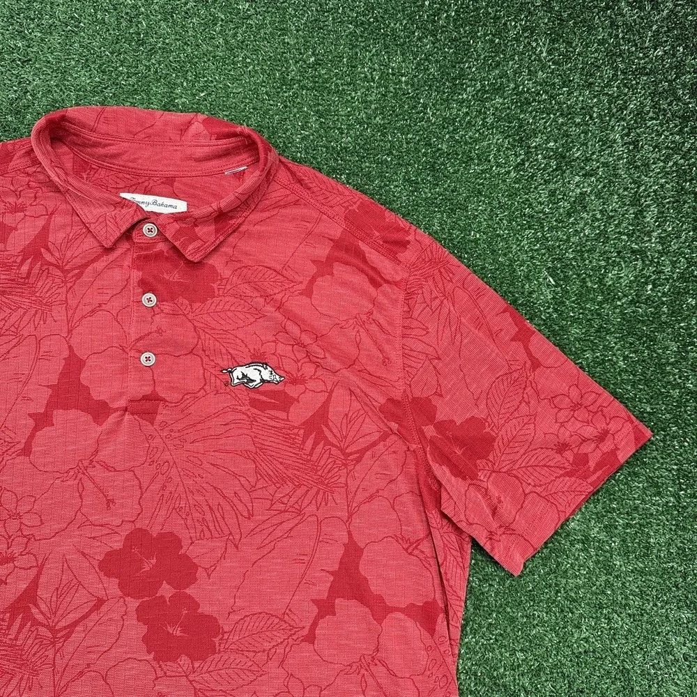 Tommy Bahama Arkansas Razorbacks Men's Polo Shirt Size 2XL Red Tencel